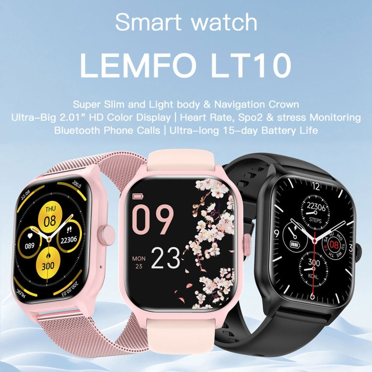 LEMFO LT10 2.01 inch TFT Screen Smart Watch Supports Bluetooth Call / Health Monitoring, Silicone Strap(Pink) - Smart Watches by LEMFO | Online Shopping South Africa | PMC Jewellery | Buy Now Pay Later Mobicred