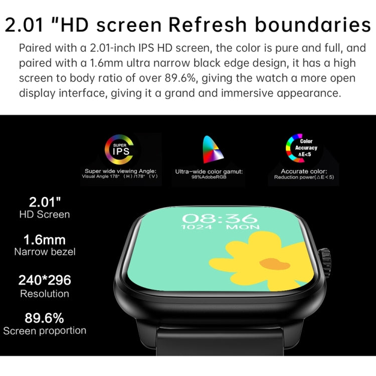 Y80 2.01 inch IPS HD Screen Smart Watch Supports Bluetooth Call / Health Monitoring(Black) - Smart Watches by PMC TechLife | Online Shopping South Africa | PMC TechLife | Buy Now Pay Later Mobicred