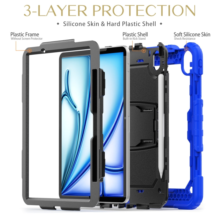 For iPad Air 11 2024 Silicone Hydric PC Tablet Case with Shoulder Strap & Holder(Blue) - iPad Air 11 2024 Cases by PMC Jewellery | Online Shopping South Africa | PMC Jewellery | Buy Now Pay Later Mobicred
