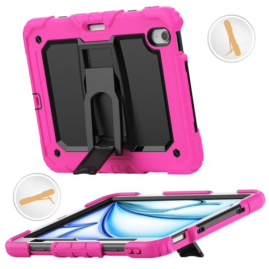 For iPad Air 11 2024 Silicone Hydric PC Tablet Case with Shoulder Strap & Holder(Rose Red) - iPad Air 11 2024 Cases by PMC Jewellery | Online Shopping South Africa | PMC Jewellery | Buy Now Pay Later Mobicred