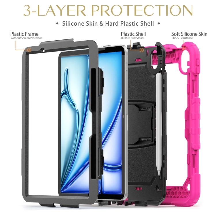 For iPad Air 11 2024 Silicone Hydric PC Tablet Case with Shoulder Strap & Holder(Rose Red) - iPad Air 11 2024 Cases by PMC Jewellery | Online Shopping South Africa | PMC Jewellery | Buy Now Pay Later Mobicred