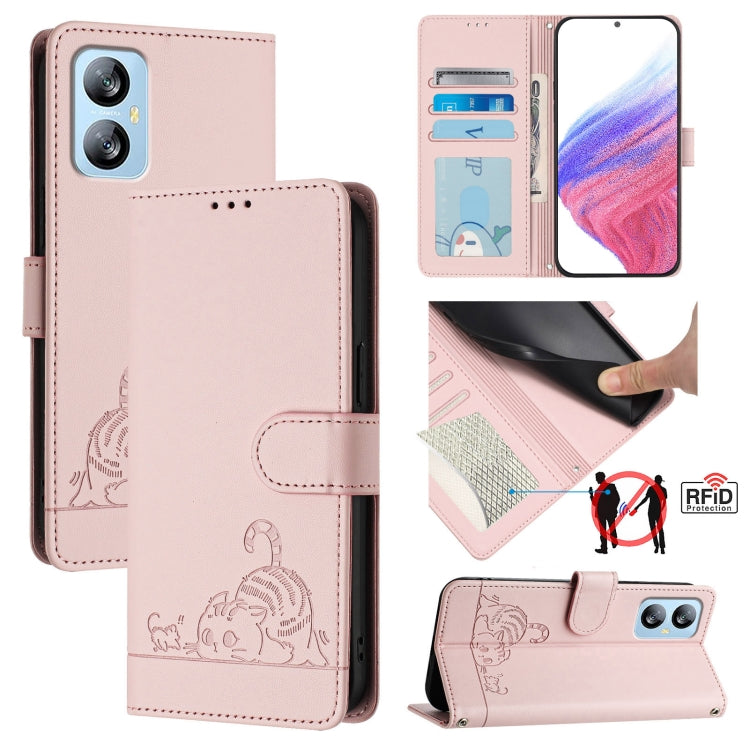 For Blackview A52 Cat Rat Embossed Pattern RFID Leather Phone Case with Lanyard(Pink) - More Brand by PMC Jewellery | Online Shopping South Africa | PMC Jewellery | Buy Now Pay Later Mobicred