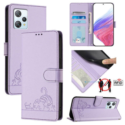 For Blackview A53 Cat Rat Embossed Pattern RFID Leather Phone Case with Lanyard(Purple) - More Brand by PMC Jewellery | Online Shopping South Africa | PMC Jewellery | Buy Now Pay Later Mobicred