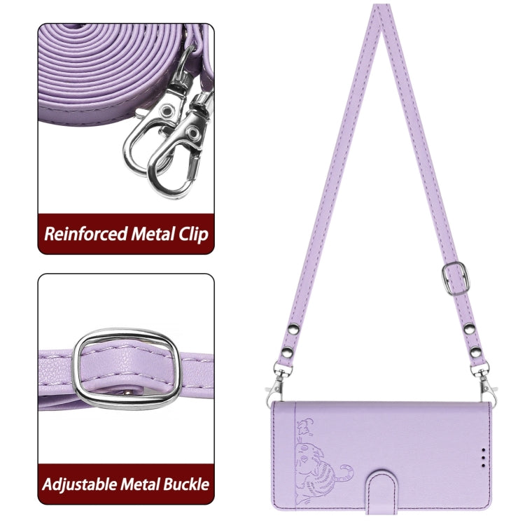 For Blackview A53 Cat Rat Embossed Pattern RFID Leather Phone Case with Lanyard(Purple) - More Brand by PMC Jewellery | Online Shopping South Africa | PMC Jewellery | Buy Now Pay Later Mobicred