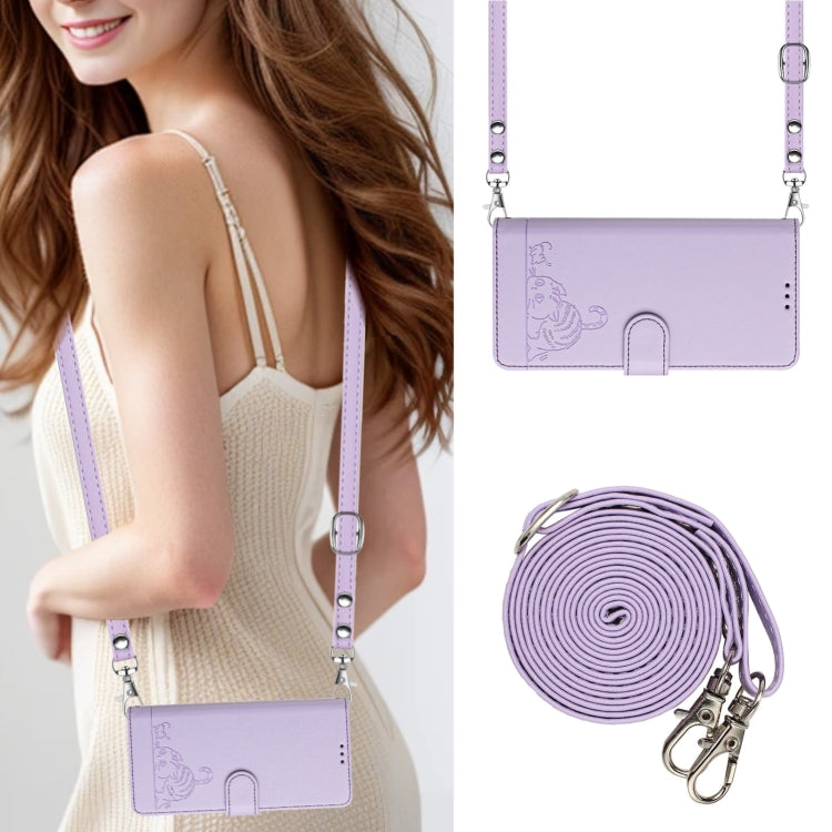 For Blackview Color 8 Cat Rat Embossed Pattern RFID Leather Phone Case with Lanyard(Purple) - More Brand by PMC Jewellery | Online Shopping South Africa | PMC Jewellery | Buy Now Pay Later Mobicred