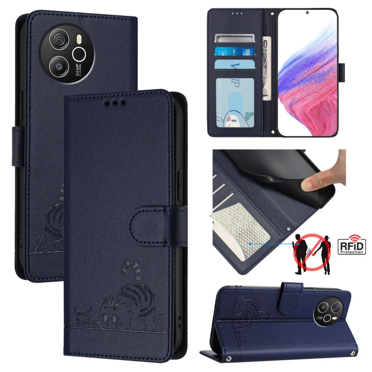 For Blackview Shark 8 Cat Rat Embossed Pattern RFID Leather Phone Case with Lanyard(Blue) - More Brand by PMC Jewellery | Online Shopping South Africa | PMC Jewellery | Buy Now Pay Later Mobicred