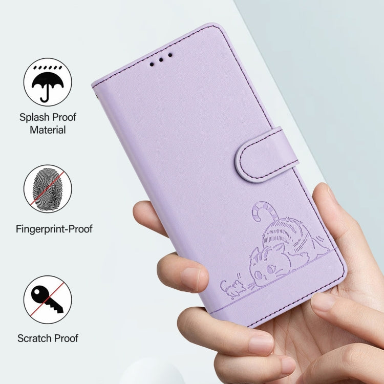 For Blackview Shark 8 Cat Rat Embossed Pattern RFID Leather Phone Case with Lanyard(Purple) - More Brand by PMC Jewellery | Online Shopping South Africa | PMC Jewellery | Buy Now Pay Later Mobicred