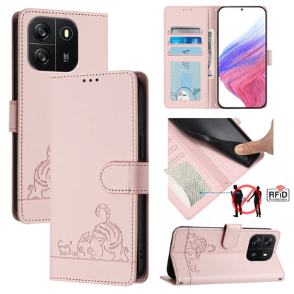 For Blackview Wave 6C Cat Rat Embossed Pattern RFID Leather Phone Case with Lanyard(Pink) - More Brand by PMC Jewellery | Online Shopping South Africa | PMC Jewellery | Buy Now Pay Later Mobicred