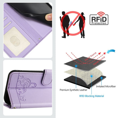 For Blackview Wave 6C Cat Rat Embossed Pattern RFID Leather Phone Case with Lanyard(Purple) - More Brand by PMC Jewellery | Online Shopping South Africa | PMC Jewellery | Buy Now Pay Later Mobicred