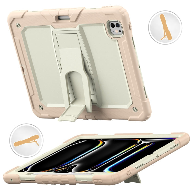 For iPad Pro 13 2024 Silicone Hydric PC Tablet Case with Shoulder Strap & Holder(Beige Rose Gold) - iPad Pro 13 2024 Cases by PMC Jewellery | Online Shopping South Africa | PMC Jewellery | Buy Now Pay Later Mobicred