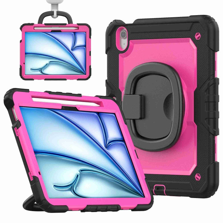 For iPad Air 11 2024 Handle Silicone Hydric PC Tablet Case with Shoulder Strap(Rose Red PC) - iPad Air 11 2024 Cases by PMC Jewellery | Online Shopping South Africa | PMC Jewellery | Buy Now Pay Later Mobicred