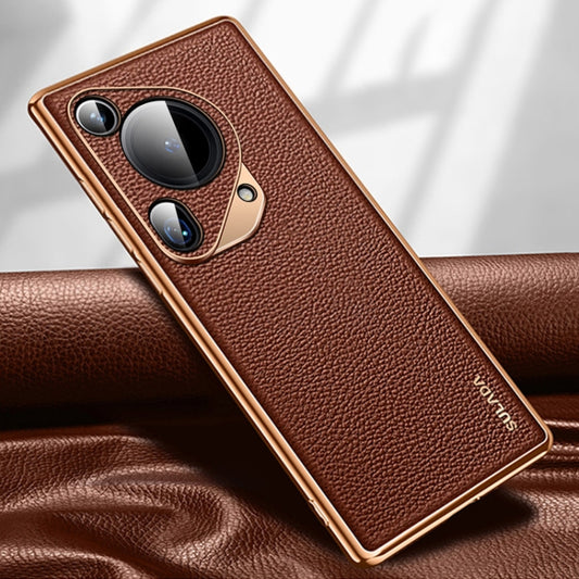 For Huawei Pura 70 Ultra SULADA TPU + Litchi Texture Leather Phone Case(Brown) - Huawei Cases by SULADA | Online Shopping South Africa | PMC Jewellery | Buy Now Pay Later Mobicred