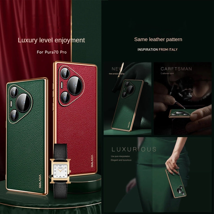 For Huawei Pura 70 SULADA TPU + Litchi Texture Leather Phone Case(Black) - free shipping - PMC Jewellery - Order now!