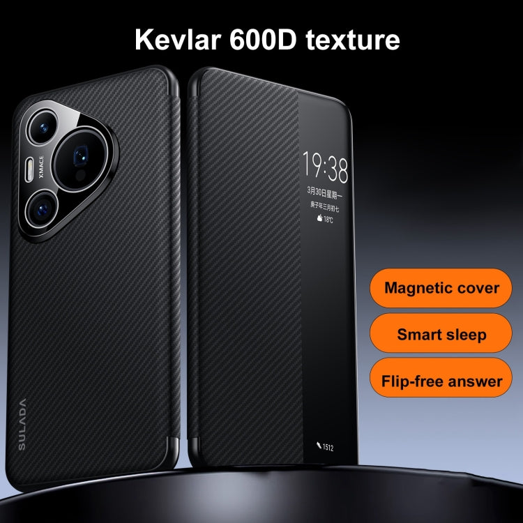 For Huawei Mate 70 RS Ultimate SULADA Kevlar 600D Texture Smart Window Leather Phone Case(Purple) - Huawei Cases by SULADA | Online Shopping South Africa | PMC TechLife | Buy Now Pay Later Mobicred