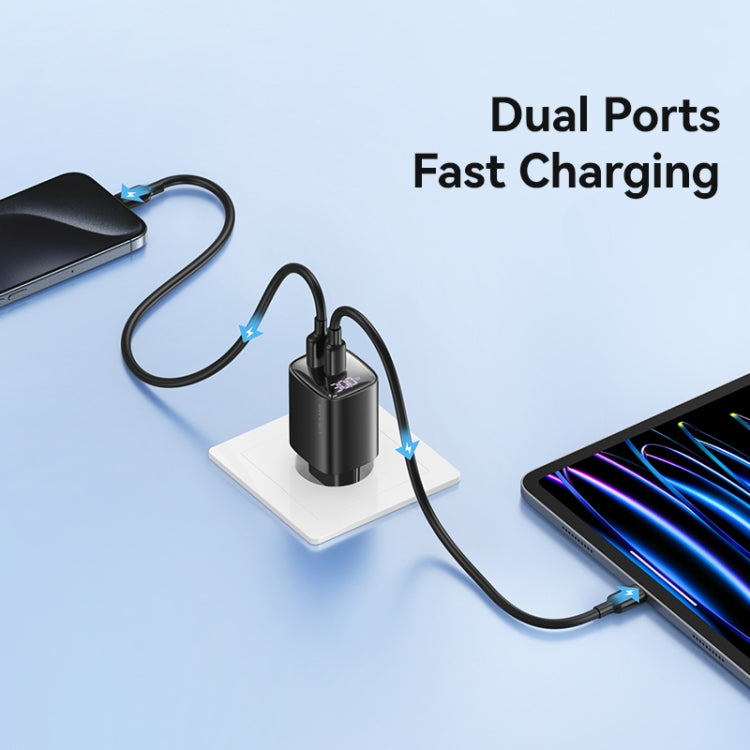 USAMS CC229 30W USB+USB-C / Type-C Dual Port GaN Digital Display Charger, Specifications: EU Plug(Pink) - USB Charger by USAMS | Online Shopping South Africa | PMC Jewellery | Buy Now Pay Later Mobicred