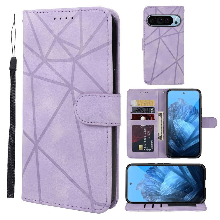 For Google Pixel 9 / 9 Pro Skin Feel Geometric Lines Leather Phone Case(Purple) - Google Cases by PMC Jewellery | Online Shopping South Africa | PMC Jewellery | Buy Now Pay Later Mobicred