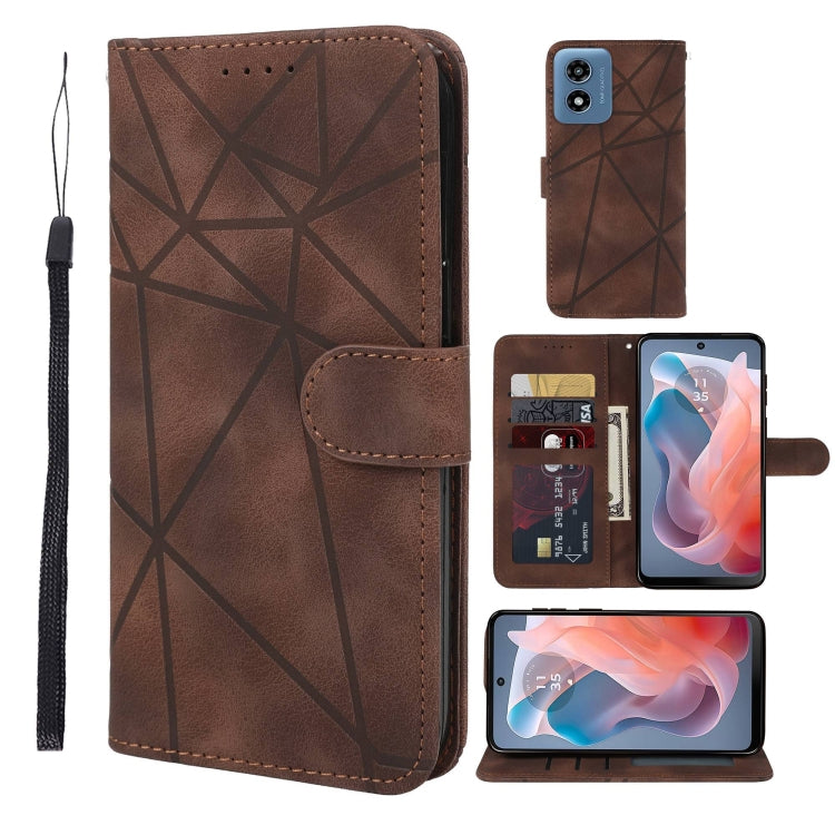 For Motorola Moto G Play 4G 2024 Skin Feel Geometric Lines Leather Phone Case(Brown) - Motorola Cases by PMC Jewellery | Online Shopping South Africa | PMC Jewellery | Buy Now Pay Later Mobicred