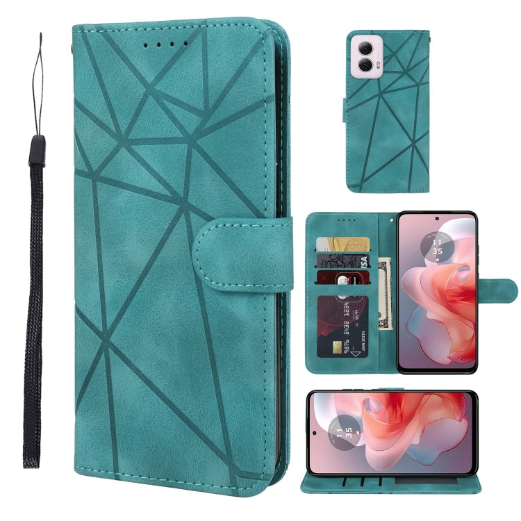 For Motorola Moto G Power 5G 2024 Skin Feel Geometric Lines Leather Phone Case(Green) - Motorola Cases by PMC Jewellery | Online Shopping South Africa | PMC Jewellery | Buy Now Pay Later Mobicred