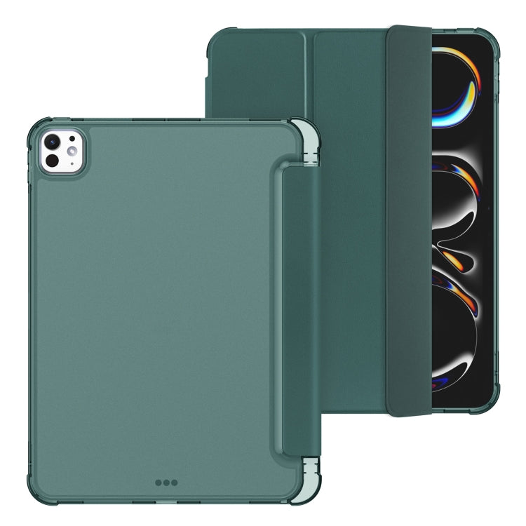 For iPad Pro 11 2024 Tri-fold Holder TPU Cover Frosted Leather Smart Tablet Case withh Pen Slot(Dark Green) - iPad Pro 11 2024 Cases by PMC Jewellery | Online Shopping South Africa | PMC Jewellery | Buy Now Pay Later Mobicred