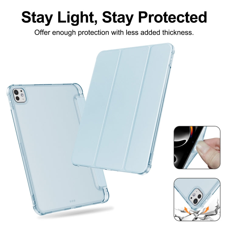 For iPad Pro 11 2024 Tri-fold Holder TPU Cover Frosted Leather Smart Tablet Case withh Pen Slot(Sky Blue) - iPad Pro 11 2024 Cases by PMC Jewellery | Online Shopping South Africa | PMC Jewellery | Buy Now Pay Later Mobicred