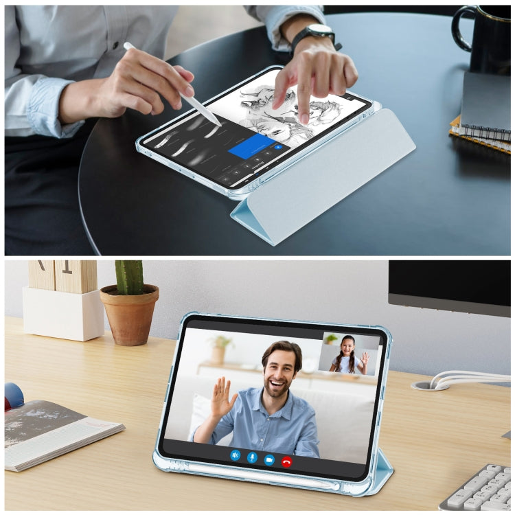 For iPad Pro 11 2024 Tri-fold Holder TPU Cover Frosted Leather Smart Tablet Case withh Pen Slot(Sky Blue) - iPad Pro 11 2024 Cases by PMC TechLife | Online Shopping South Africa | PMC TechLife | Buy Now Pay Later Mobicred