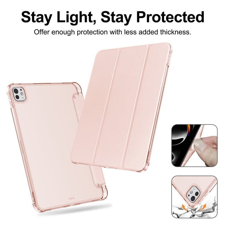 For iPad Pro 11 2024 Tri-fold Holder TPU Cover Frosted Leather Smart Tablet Case withh Pen Slot(Rose Gold) - iPad Pro 11 2024 Cases by PMC Jewellery | Online Shopping South Africa | PMC Jewellery | Buy Now Pay Later Mobicred