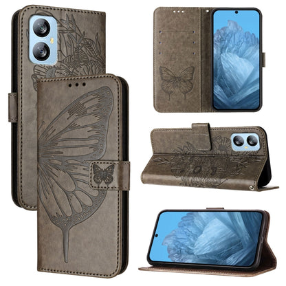 For Blackview A52 Embossed Butterfly Leather Phone Case(Grey) - More Brand by PMC Jewellery | Online Shopping South Africa | PMC Jewellery | Buy Now Pay Later Mobicred