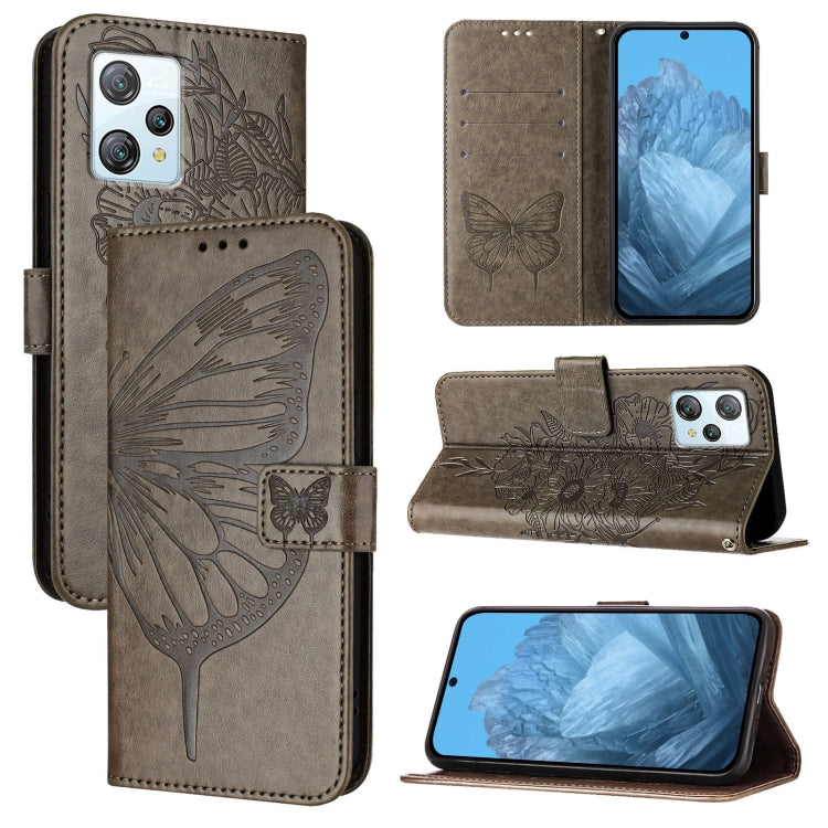 For Blackview A53 Embossed Butterfly Leather Phone Case(Grey) - More Brand by PMC Jewellery | Online Shopping South Africa | PMC Jewellery | Buy Now Pay Later Mobicred