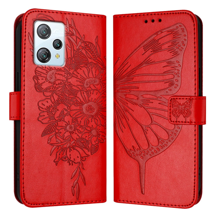 For Blackview A53 Embossed Butterfly Leather Phone Case(Red) - More Brand by PMC Jewellery | Online Shopping South Africa | PMC Jewellery | Buy Now Pay Later Mobicred