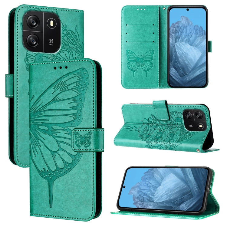 For Blackview Wave 6C Embossed Butterfly Leather Phone Case(Green) - More Brand by PMC Jewellery | Online Shopping South Africa | PMC Jewellery | Buy Now Pay Later Mobicred