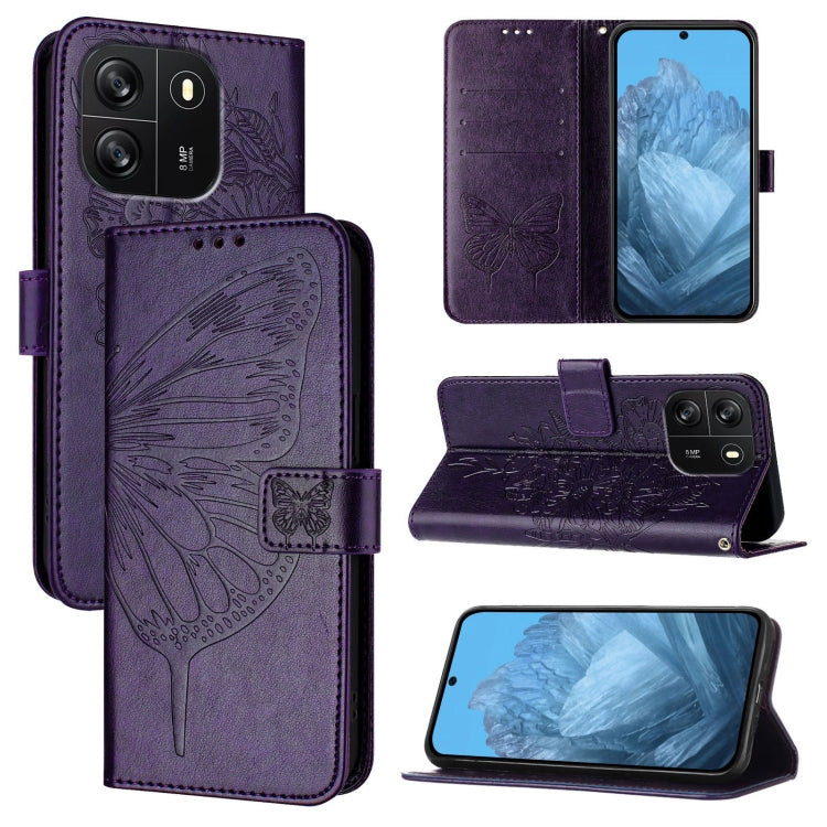 For Blackview Wave 6C Embossed Butterfly Leather Phone Case(Dark Purple) - More Brand by PMC Jewellery | Online Shopping South Africa | PMC Jewellery | Buy Now Pay Later Mobicred