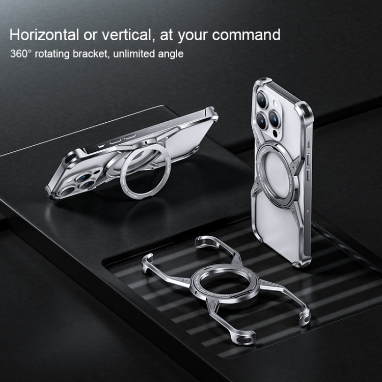 For iPhone 15 Pro Max Aluminum Alloy Frameless 360-Degree Rotating Phone Case(Silver) - free shipping - PMC Jewellery - Order now!