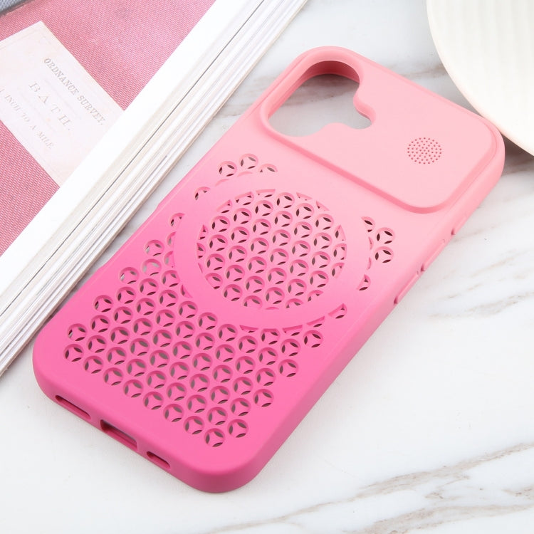 For iPhone 16 Gradient Color Honeycomb Aromatherapy MagSafe Phone Case(Pink+Rose Red) - iPhone 16 Cases by PMC Jewellery | Online Shopping South Africa | PMC Jewellery | Buy Now Pay Later Mobicred