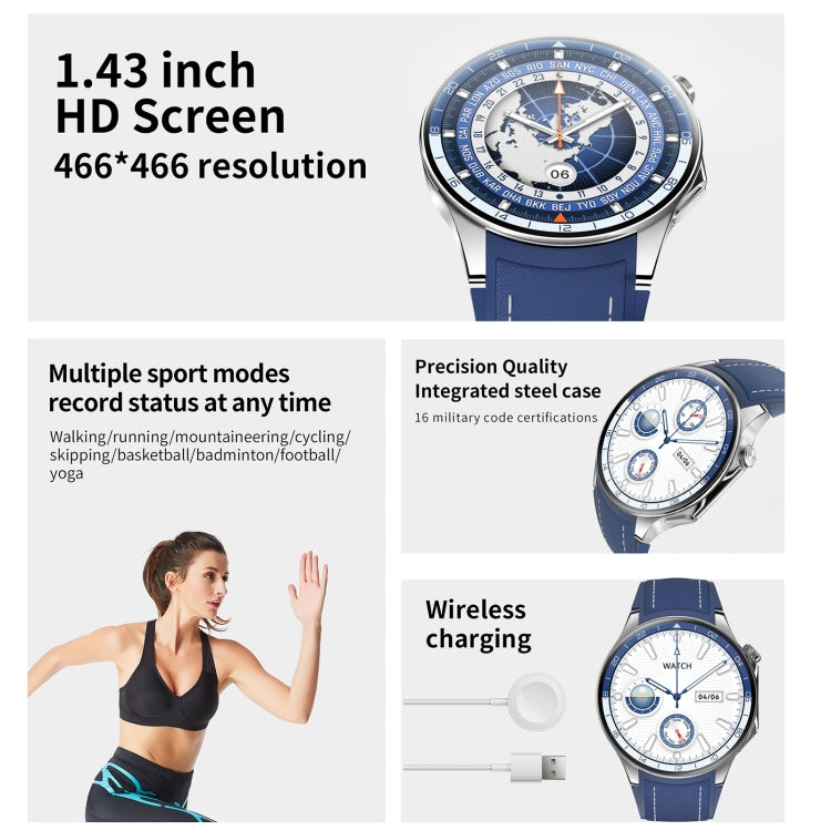HD Watch X 1.43 inch IP68 BT5.3 Sport Smart Watch, Support Bluetooth Call / Sleep / Blood Oxygen / Heart Rate / Blood Pressure Health Monitor(Blue Leather + Blue Silicone Strap) - Smart Watches by PMC TechLife | Online Shopping South Africa | PMC TechLife | Buy Now Pay Later Mobicred