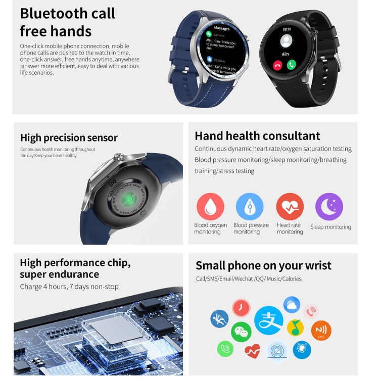 HD Watch X 1.43 inch IP68 BT5.3 Sport Smart Watch, Support Bluetooth Call / Sleep / Blood Oxygen / Heart Rate / Blood Pressure Health Monitor(Silver Steel + Blue Silicone Strap) - Smart Watches by PMC TechLife | Online Shopping South Africa | PMC TechLife | Buy Now Pay Later Mobicred