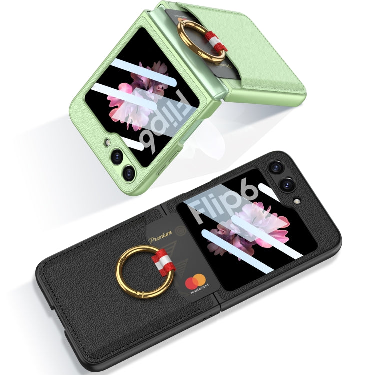 For Samsung Galaxy Z Flip6 GKK Integrated Ultra-thin Leather Card Slots Phone Case with Ring Holder(Titanium Gray) - free shipping - PMC Jewellery - Order now!
