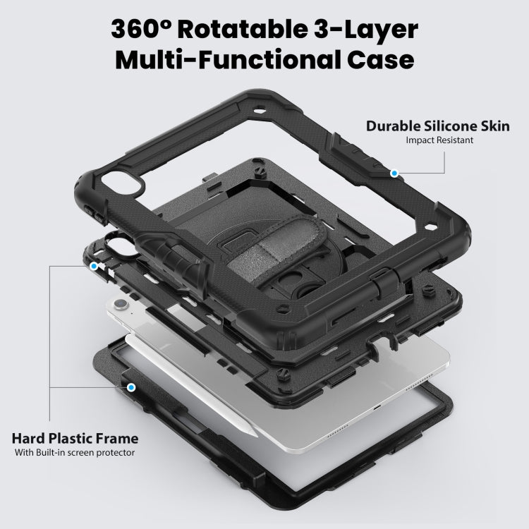 For iPad Air 11 2025 / 2024 Turntable Holder Silicone Hybrid PC Tablet Case with Shoulder Strap(Black) - free shipping - PMC TechLife - Order now!
