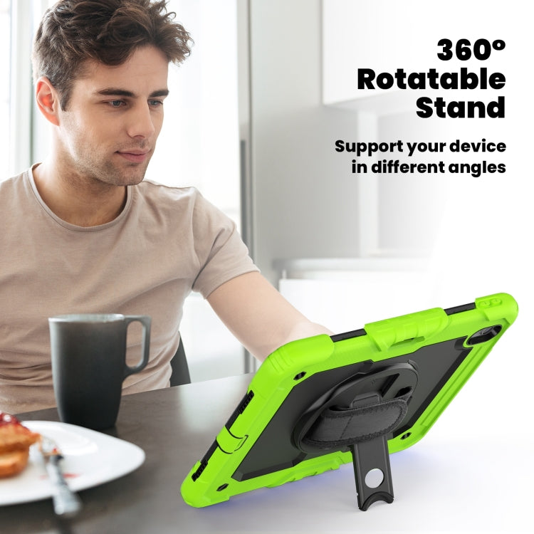 For iPad Air 11 2025 / 2024 Turntable Holder Silicone Hybrid PC Tablet Case with Shoulder Strap(Black + Yellow Green) - free shipping - PMC TechLife - Order now!