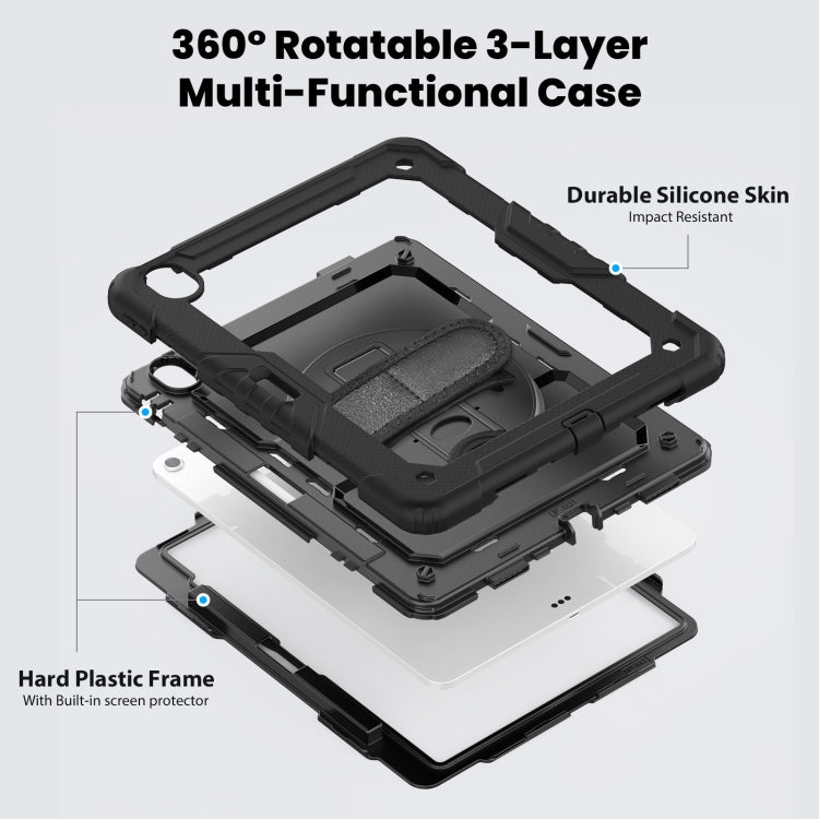 For iPad Air 13 2025 / 2024 Turntable Holder Silicone Hybrid PC Tablet Case with Shoulder Strap(Black) - free shipping - PMC TechLife - Order now!