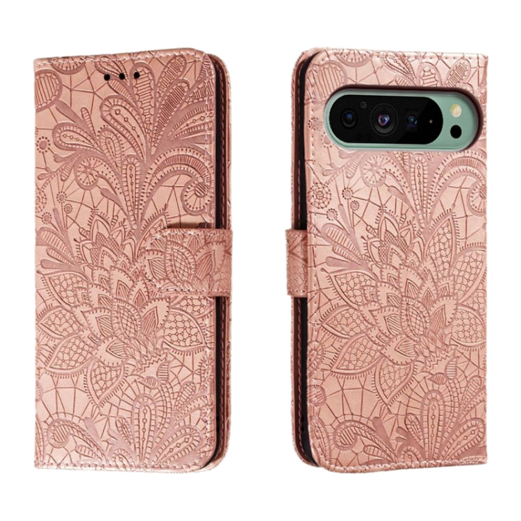 For Google Pixel 9 Lace Flower Embossing Flip Leather Phone Case(Rose Gold) - Google Cases by PMC Jewellery | Online Shopping South Africa | PMC Jewellery | Buy Now Pay Later Mobicred