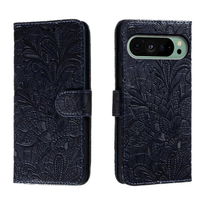 For Google Pixel 9 Lace Flower Embossing Flip Leather Phone Case(Dark Blue) - Google Cases by PMC Jewellery | Online Shopping South Africa | PMC Jewellery | Buy Now Pay Later Mobicred