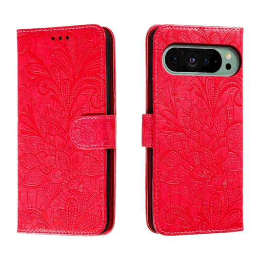 For Google Pixel 9 Lace Flower Embossing Flip Leather Phone Case(Red) - Google Cases by PMC Jewellery | Online Shopping South Africa | PMC Jewellery | Buy Now Pay Later Mobicred