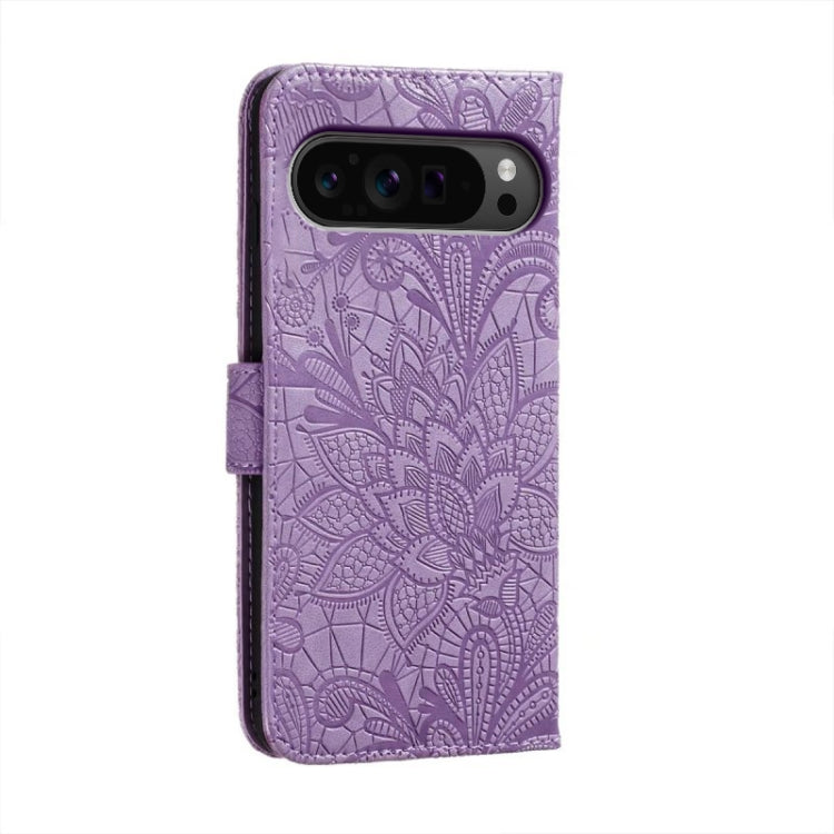 For Google Pixel 9 Pro Lace Flower Embossing Flip Leather Phone Case(Purple) - Google Cases by PMC Jewellery | Online Shopping South Africa | PMC Jewellery | Buy Now Pay Later Mobicred