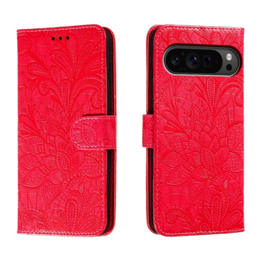 For Google Pixel 9 Pro Lace Flower Embossing Flip Leather Phone Case(Red) - Google Cases by PMC Jewellery | Online Shopping South Africa | PMC Jewellery | Buy Now Pay Later Mobicred