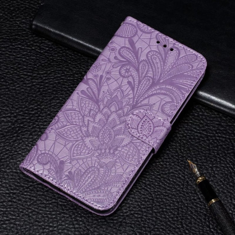 For Motorola Moto G Play 2024 Lace Flower Embossing Flip Leather Phone Case(Purple) - Motorola Cases by PMC Jewellery | Online Shopping South Africa | PMC Jewellery | Buy Now Pay Later Mobicred