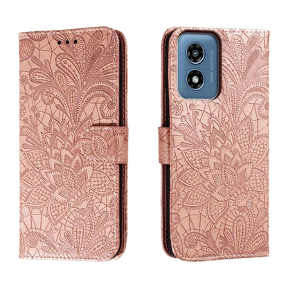 For Motorola Moto G Play 2024 Lace Flower Embossing Flip Leather Phone Case(Rose Gold) - Motorola Cases by PMC Jewellery | Online Shopping South Africa | PMC Jewellery | Buy Now Pay Later Mobicred