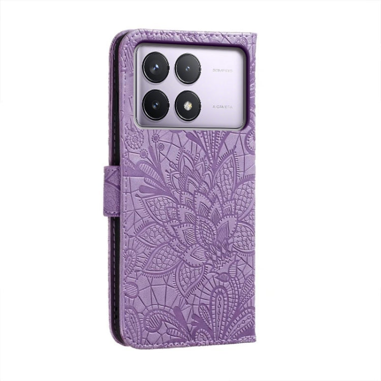 For Xiaomi Redmi K70 Lace Flower Embossing Flip Leather Phone Case(Purple) - K70 Cases by PMC Jewellery | Online Shopping South Africa | PMC Jewellery | Buy Now Pay Later Mobicred