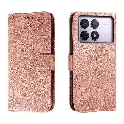 For Xiaomi Redmi K70 Lace Flower Embossing Flip Leather Phone Case(Rose Gold) - K70 Cases by PMC Jewellery | Online Shopping South Africa | PMC Jewellery | Buy Now Pay Later Mobicred