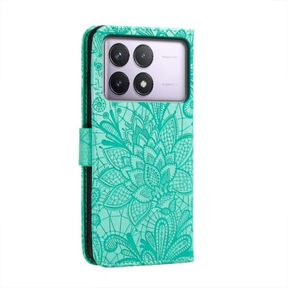 For Xiaomi Redmi K70 Lace Flower Embossing Flip Leather Phone Case(Green) - K70 Cases by PMC Jewellery | Online Shopping South Africa | PMC Jewellery | Buy Now Pay Later Mobicred