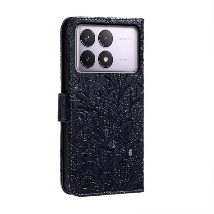 For Xiaomi Redmi K70 Lace Flower Embossing Flip Leather Phone Case(Dark Blue) - K70 Cases by PMC Jewellery | Online Shopping South Africa | PMC Jewellery | Buy Now Pay Later Mobicred